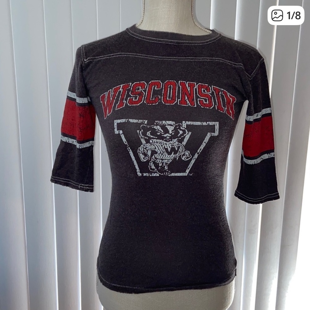 In search of Chip & Pepper gray and Red Wisconsin Graphic Top